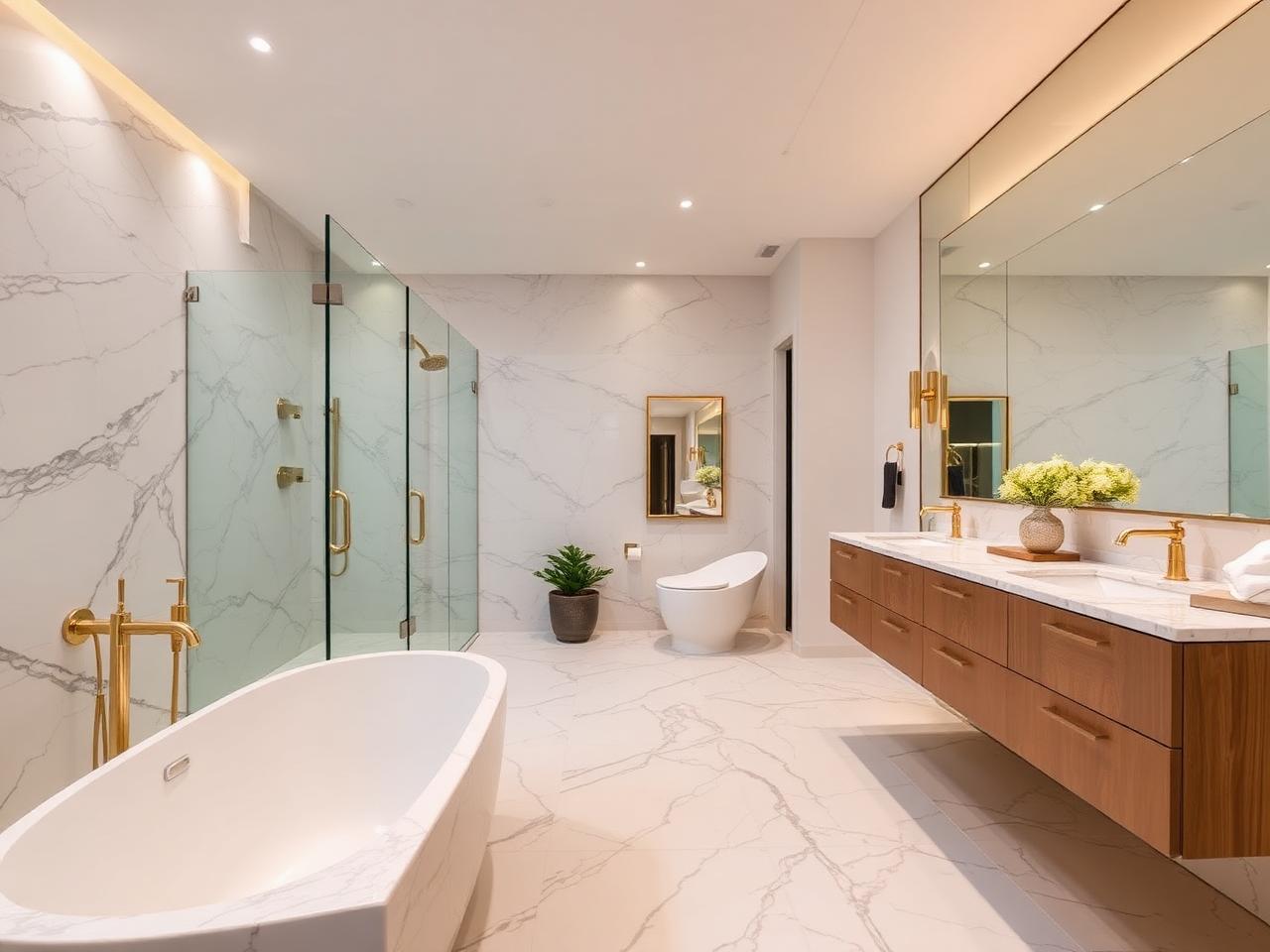 Master bathroom with floor-to-ceiling tile and walk-in shower