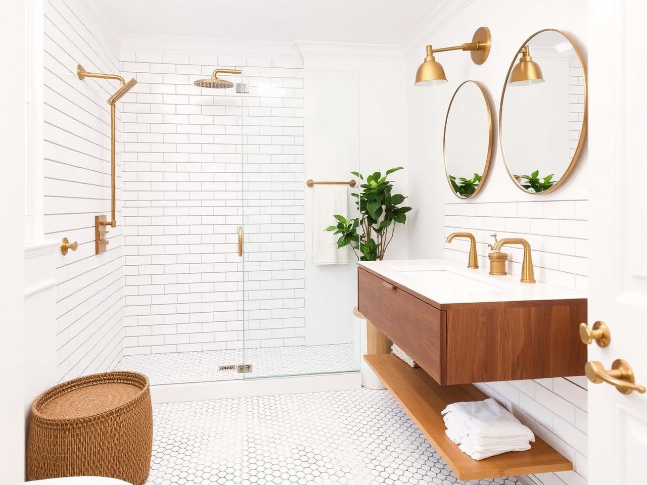 Hall bathroom with subway tile and floating vanity